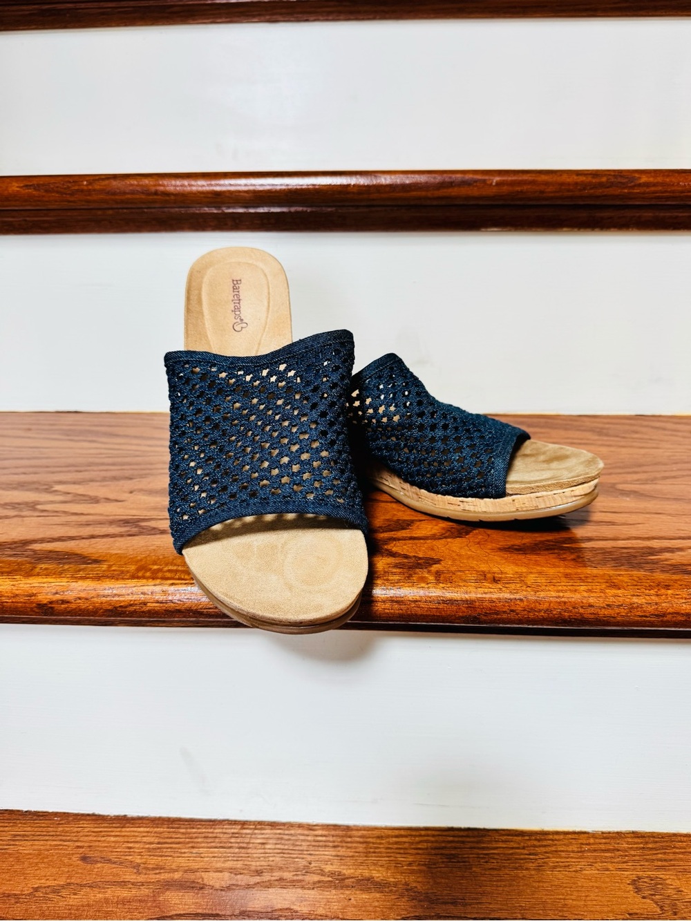 Baretraps Flossey Navy Woven Cork Wedge Sandals Women’s 9.5 M